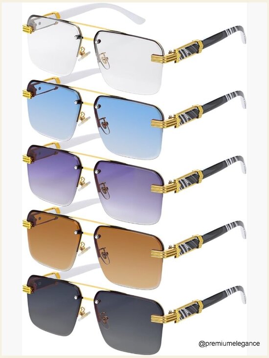 Accessories - 5 Pairs Rimless Rectangle Sunglasses for Men Women Retro Frameless UV400